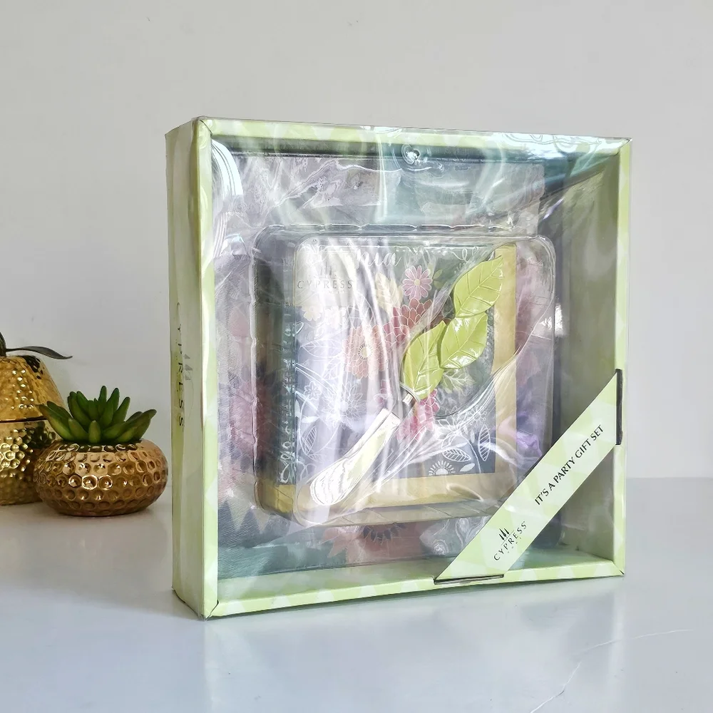 Cypress Home “It’s A Party” Gift Set Cheese Spreader + 8” Glass Saver + Napkins